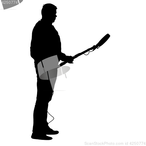 Image of Sound technician with microphone in hand. Silhouettes on white background