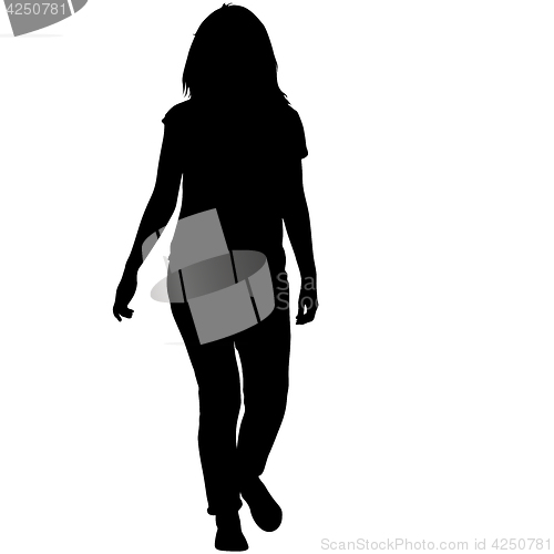 Image of Black silhouette woman standing, people on white background