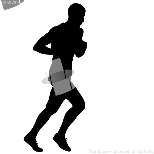 Image of Black Silhouettes Runners sprint men on white background