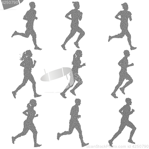 Image of Set of silhouettes. Runners on sprint, men and woman