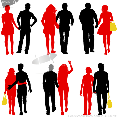 Image of Set Couples man and woman silhouettes on a white background. illustration