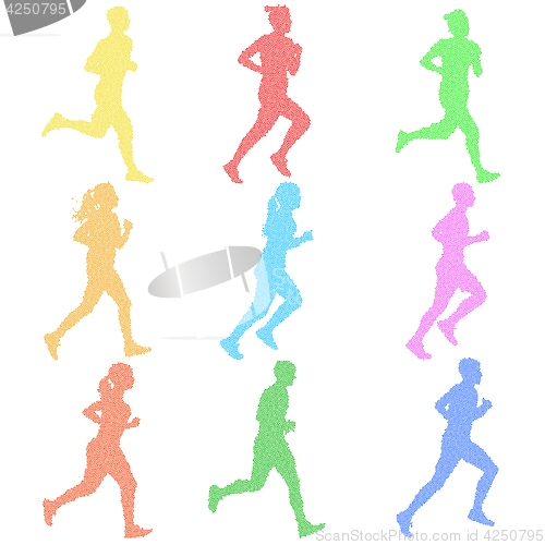 Image of Set of silhouettes. Runners on sprint, men and woman