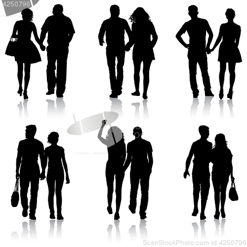 Image of Set Couples man and woman silhouettes on a white background. illustration