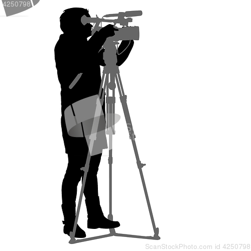 Image of Cameraman with video camera. Silhouettes on white background