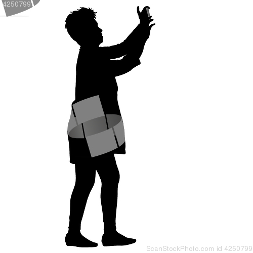 Image of Silhouettes woman taking selfie with smartphone on white background