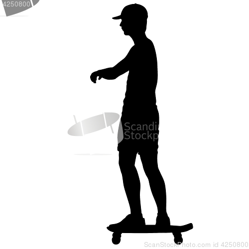Image of Silhouettes skateboarder performs jumping on a white background