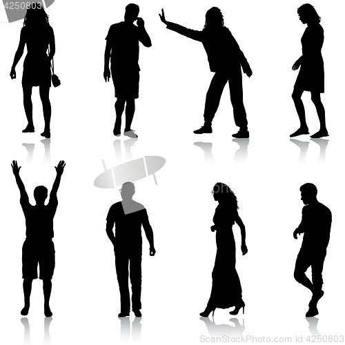 Image of Black silhouette group of people standing in various poses