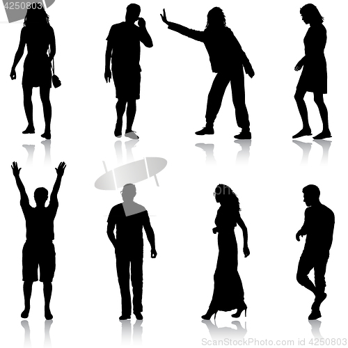 Image of Black silhouette group of people standing in various poses