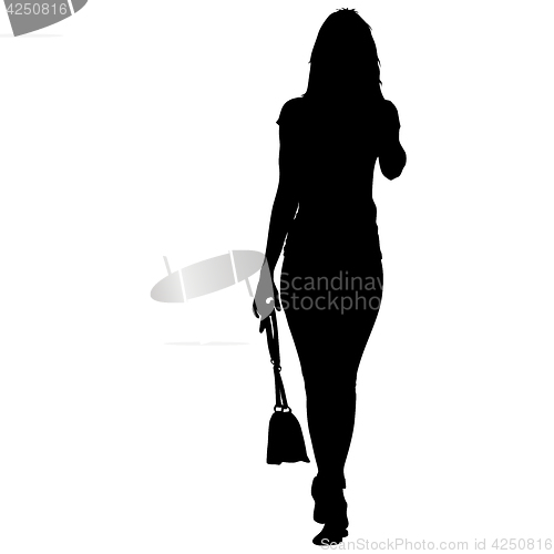 Image of Black silhouette woman standing with a bag , people on white background