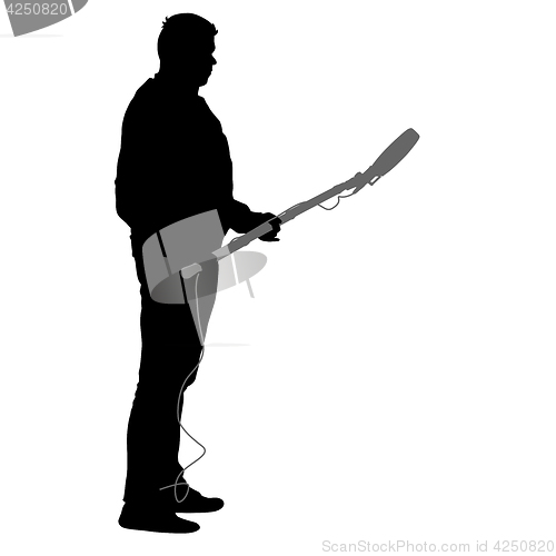 Image of Sound technician with microphone in hand. Silhouettes on white background