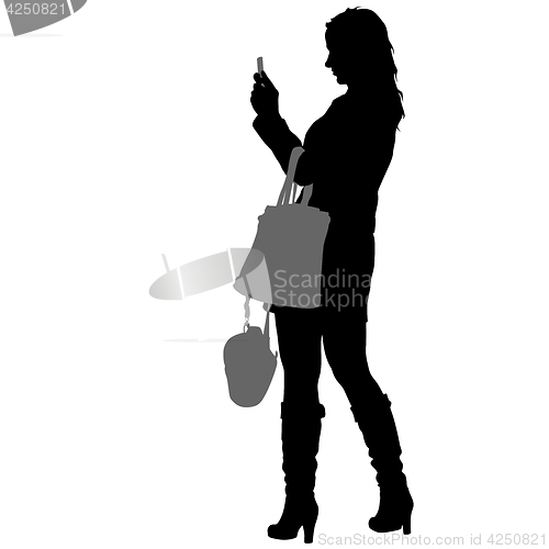 Image of Silhouettes woman taking selfie with smartphone on white background