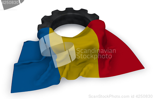 Image of gear wheel and flag romania - 3d rendering