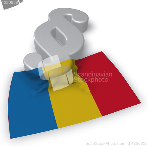 Image of paragraph symbol and flag of romania - 3d rendering