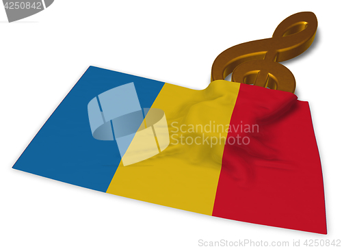 Image of clef symbol and flag of romania - 3d rendering