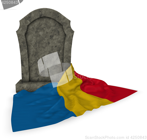 Image of gravestone and flag of romania - 3d rendering