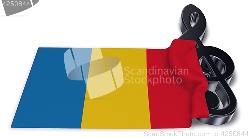 Image of clef symbol and flag of romania - 3d rendering