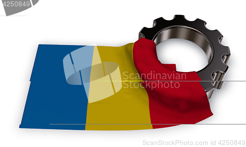Image of gear wheel and flag romania - 3d rendering
