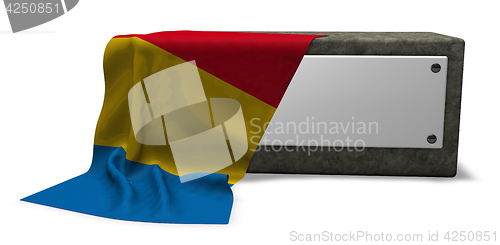 Image of stone socket with blank sign and flag of romania - 3d rendering