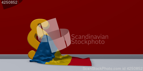 Image of paragraph symbol and flag of romania - 3d rendering