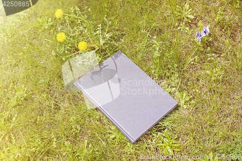 Image of Grey book on the grass