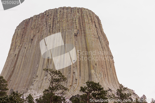 Image of Devils Tower Wyoming Winter Snow Rock Butte