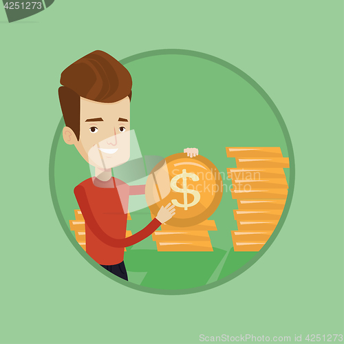 Image of Wealthy businessman holding dollar coin.