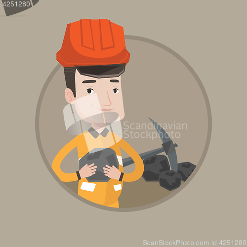 Image of Miner holding coal in hands vector illustration.