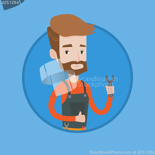 Image of Repairman holding spanner vector illustration.