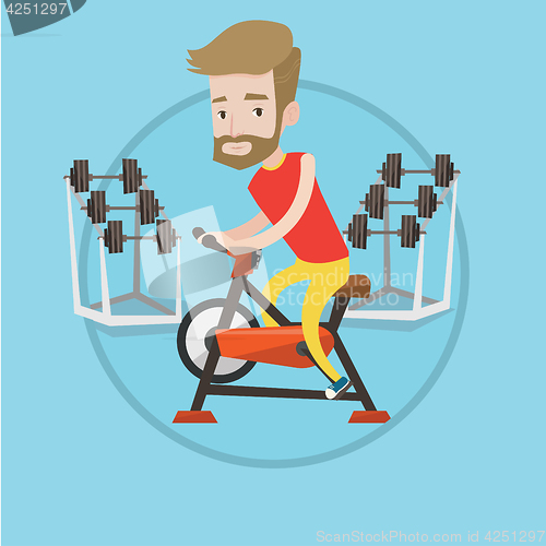 Image of Man riding stationary bicycle vector illustration.