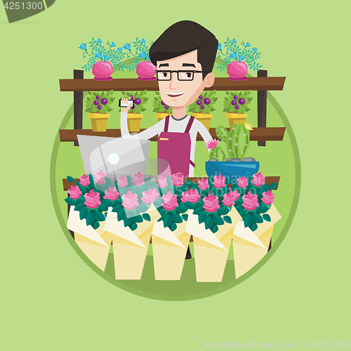 Image of Florist at flower shop vector illustration.