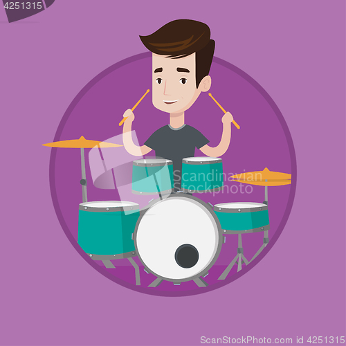 Image of Man playing on drum kit vector illustration.