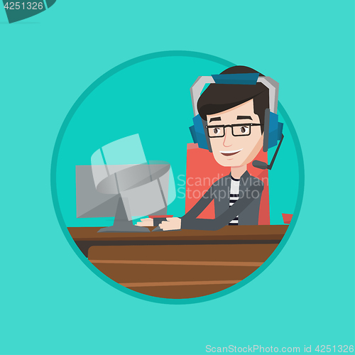 Image of Businessman with headset working at office.