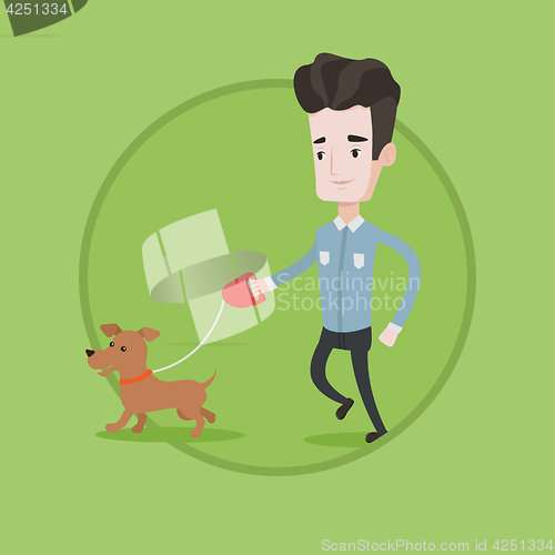 Image of Young man walking with his dog vector illustration