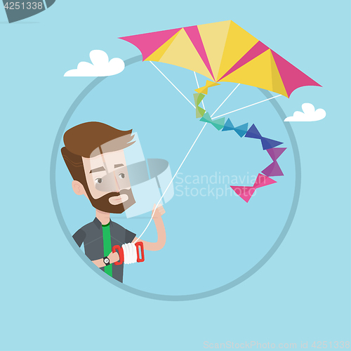 Image of Young man flying kite vector illustration.