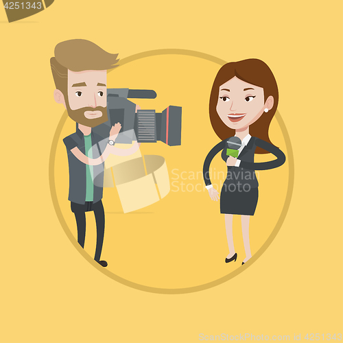 Image of TV reporter and operator vector illustration.