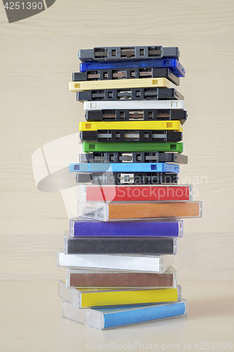 Image of Stack of old colorful audio cassettes