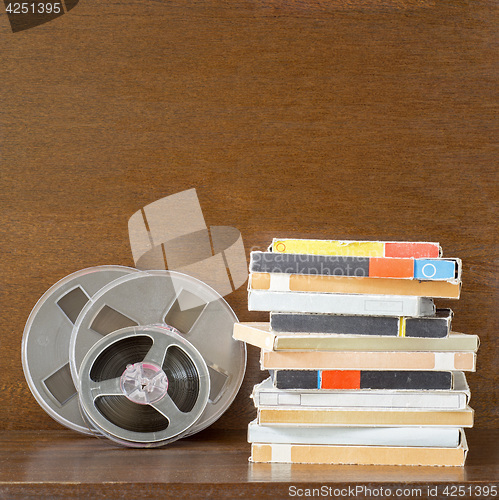 Image of Vintage magnetic audio tapes, reel to reel type