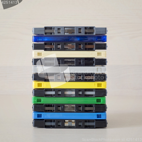 Image of Stack of old colorful audio cassettes
