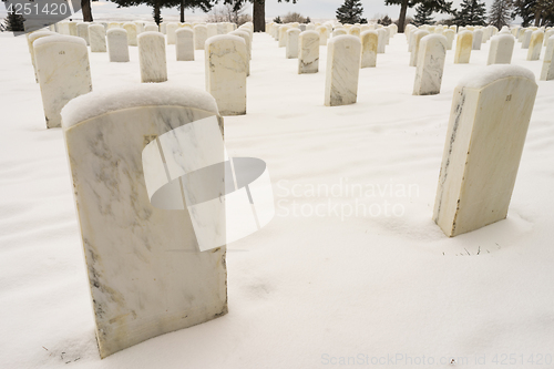 Image of Numbered Marble Headstones Gravestones Little Big Horn Battlefie