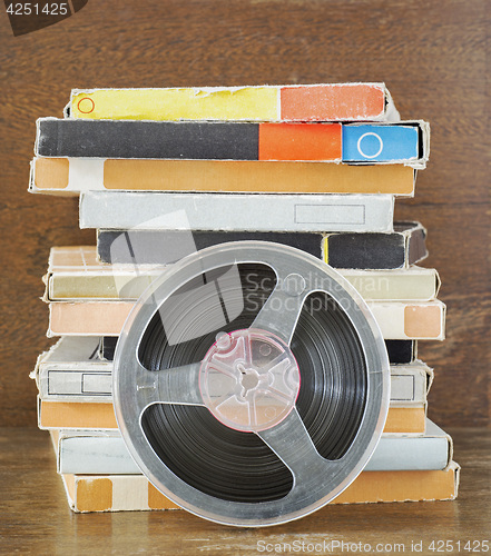 Image of Vintage magnetic audio tapes, reel to reel type