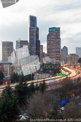 Image of Homeless Camp Next To Highway Seatle Washington