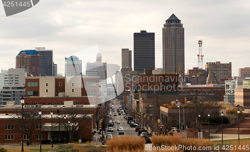 Image of Downtown Des Moines Iowa Midwest Big City Main Street