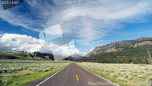 Image of Open Road Mountain Background Journey Two Lane Blacktop Highway