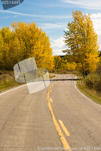 Image of Open Road Scenic Journey Two Lane Blacktop Highway Fall Color