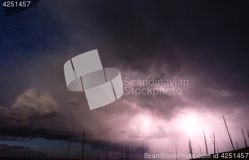Image of Over Tower Creek Thunderstorm Lightning Strikes Yellowstone Nati