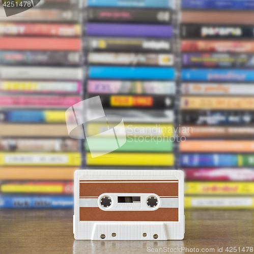 Image of White and brown retro audio cassette