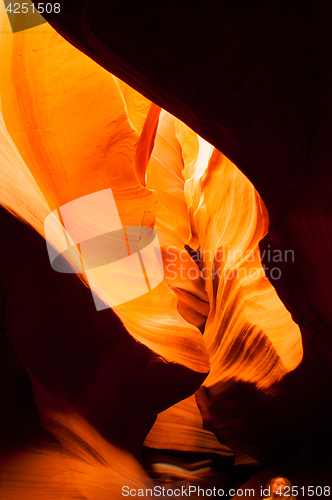 Image of Sunlight Beams Through Crevasse Sandstone Rock Antelope Slot Can