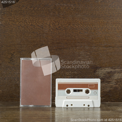 Image of White and brown retro audio cassette