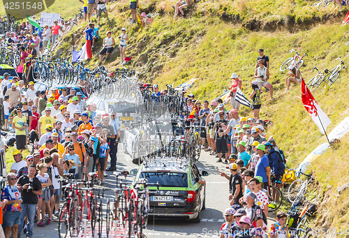 Image of Row of Technical Cars in Mountains - Tour de France 2016