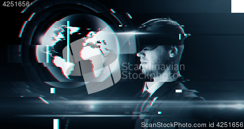 Image of man in virtual reality headset or 3d glasses